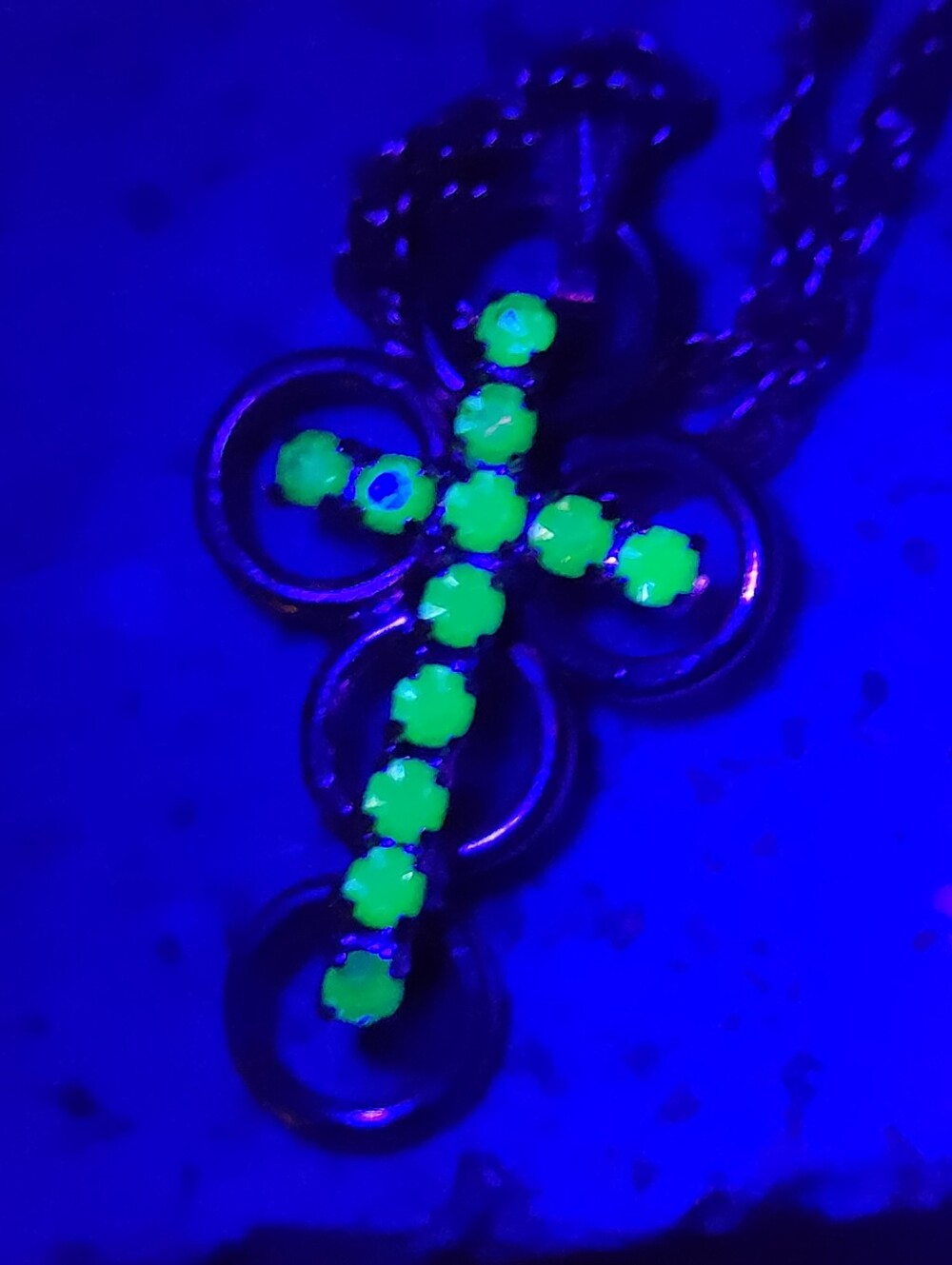 Vintage Uranium Glass Cross Pendant Necklace
